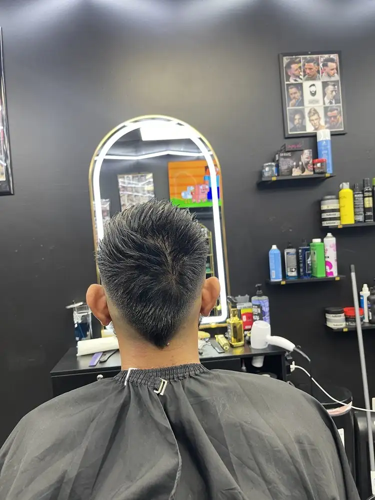 A spiky textured cut, seen from behind